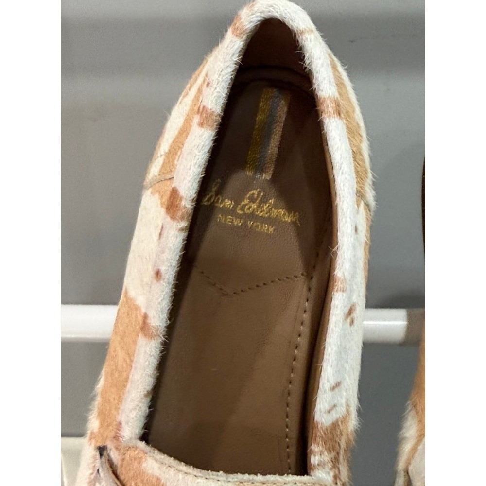 Sam Edelman Birch Penny Loafers Calf Hair Leather Tan White Cow Print Flats 7.5 - Picture 4 of 11